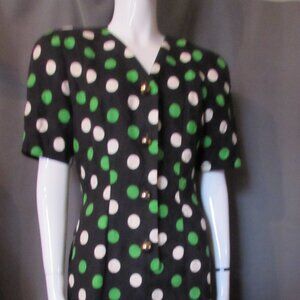 Vintage Sheath in Green White Dots on Black Richard Warren